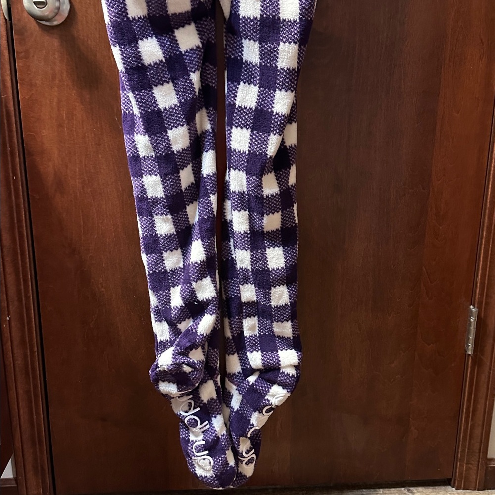 Cuddl Duds Purple and White Plaid Hooded Onesie - Picture 4 of 9